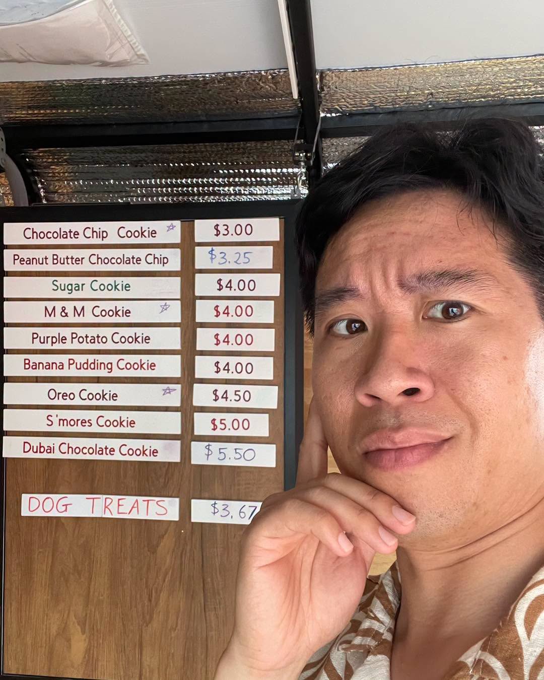 Cookie Paradise menu board listing cookie flavors and prices